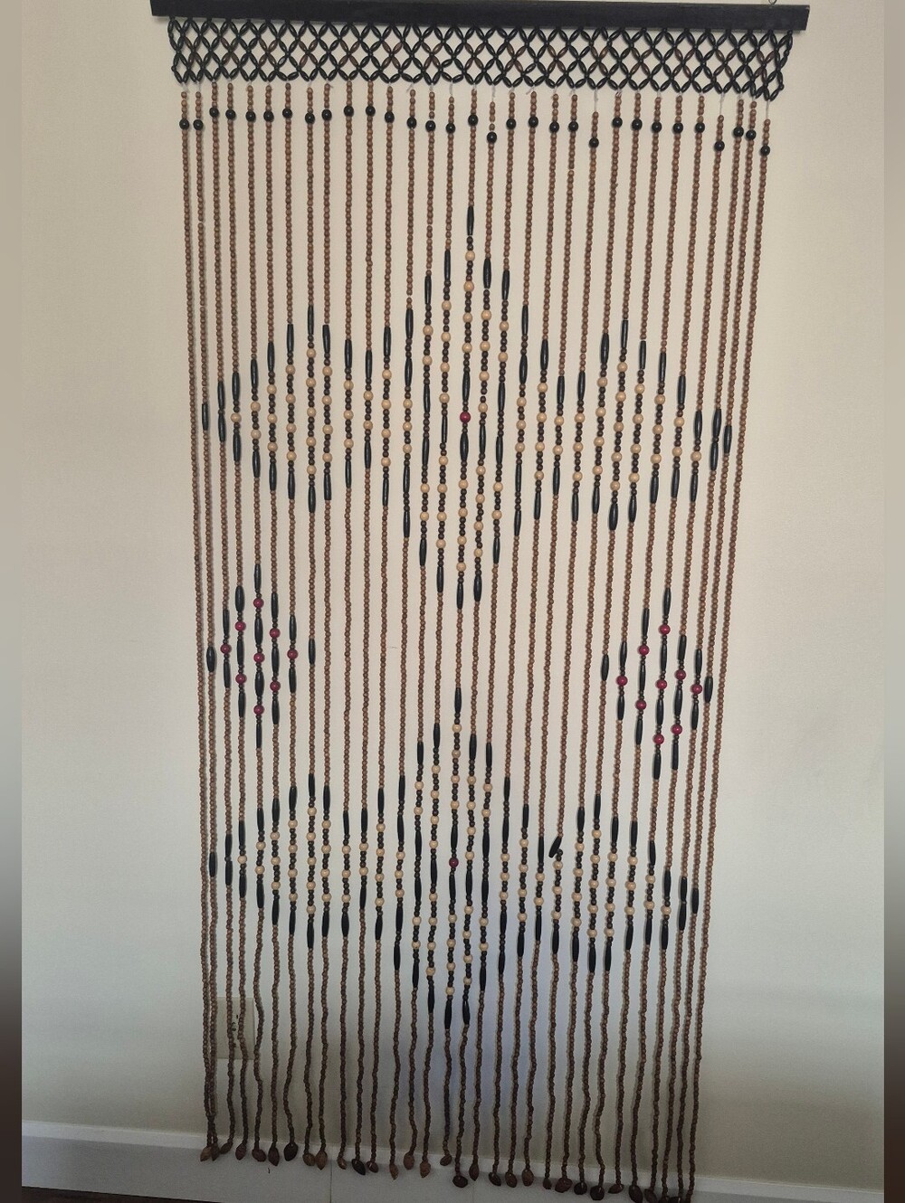 Vintage Wooden Beaded Door Curtain Retro Boho Geometric Room Divider Hippie Chic